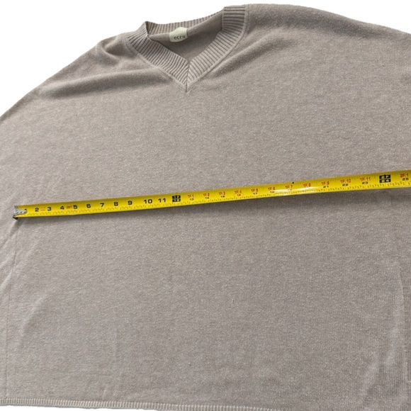 Ecru Women’s Fringe Poncho Sweater Knit V-Neck Taupe Beige Boho Cozy Wrap - Picture 6 of 11